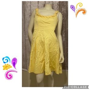 Nine West yellow dress with geometric trim detail.